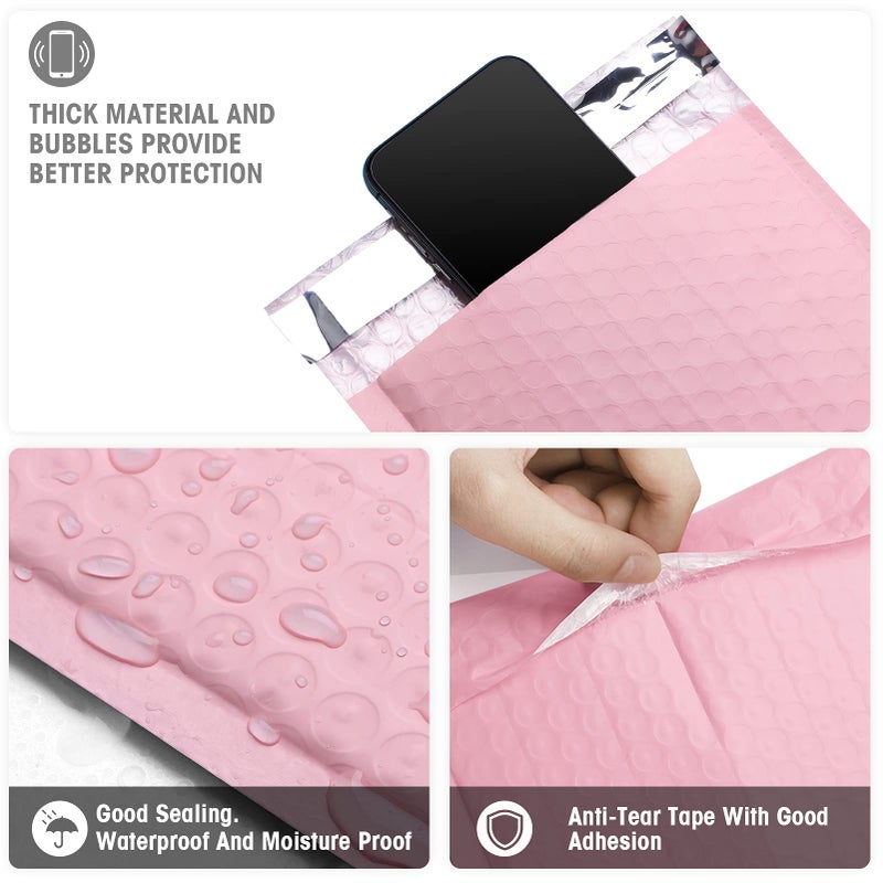 Metronic Bubble Mailers 6x10 50Pack, Light Pink, Self-Seal Waterproof Padded Envelopes, Shipping Bags for Packaging, Mailing Supplies for Small Business, Usable Size 6x9 - Image 3